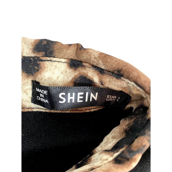 SHEIN Oversize Black & Leopard Print Collared Shirt - Size Large - Picture 4 of 4